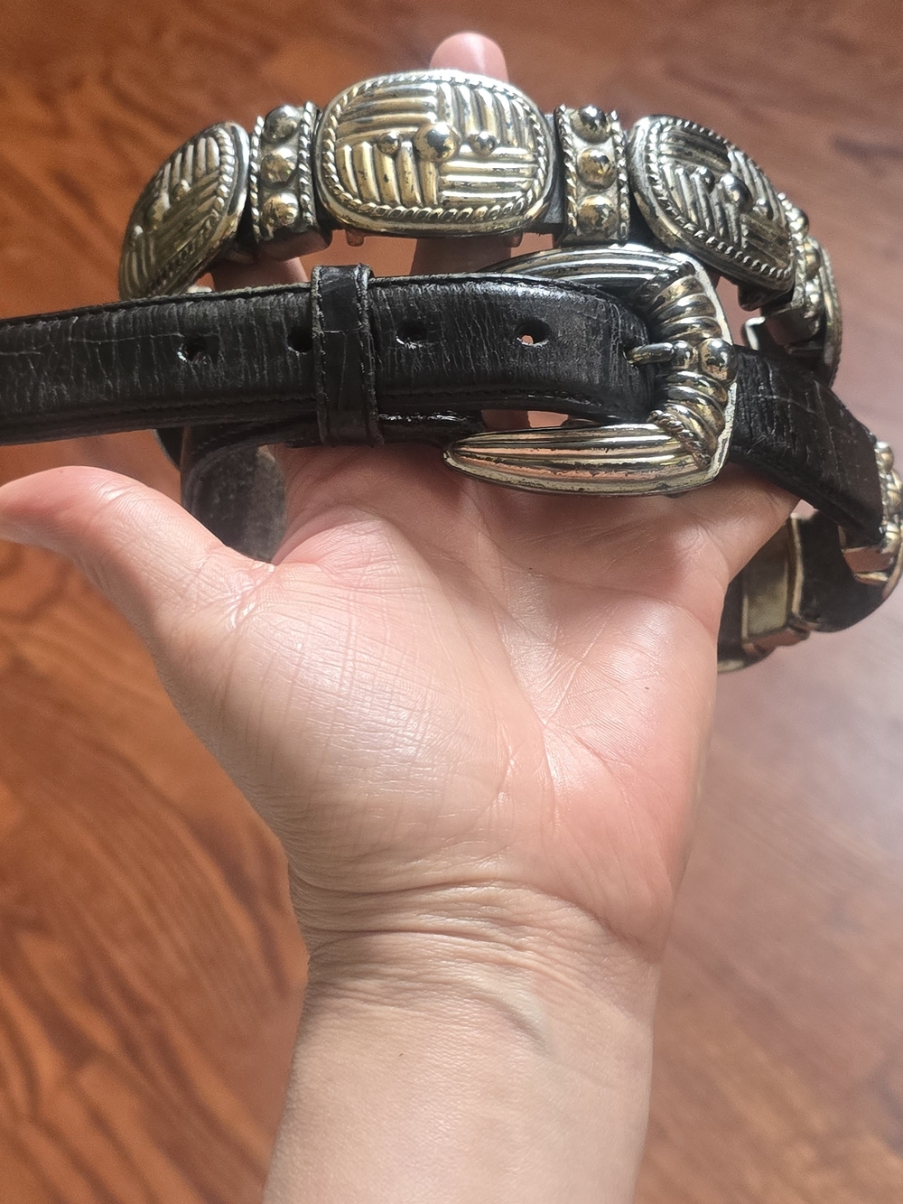 Brighton Black Leather Belt with Silver-Tone Conchos